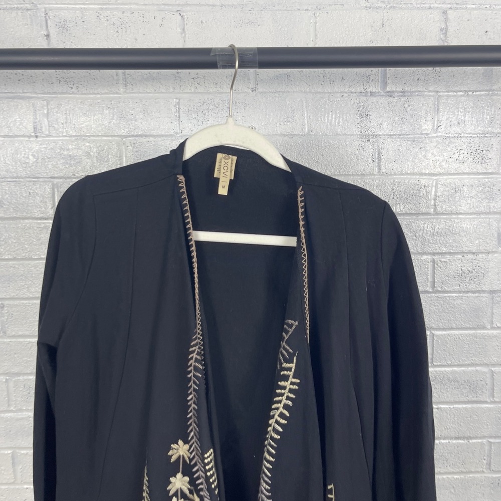 XCVI Black Embroidered Open Front‎ Waterfall Cardigan Womens M Boho Lagenlook - Picture 6 of 9